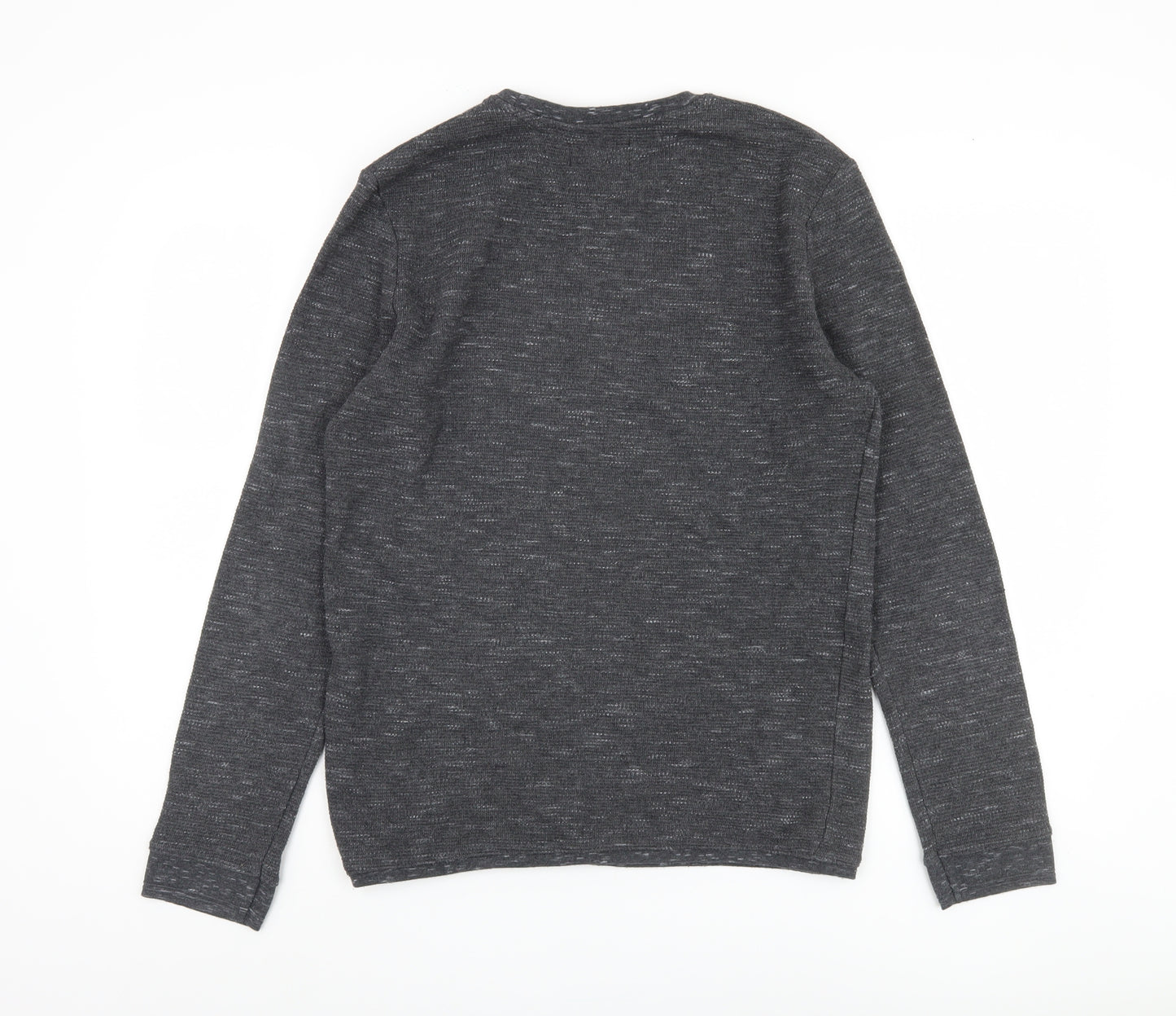 Bershka Men's Grey Long Sleeve Knit T-Shirt M