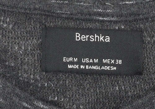 Bershka Men's Grey Long Sleeve Knit T-Shirt M