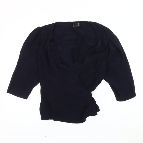Editor's Cut Women's Black Wrap Blouse, Size 12, V-Neck Chic