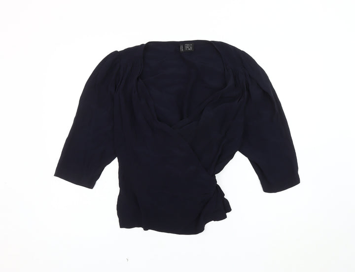 Editor's Cut Women's Black Wrap Blouse, Size 12, V-Neck Chic