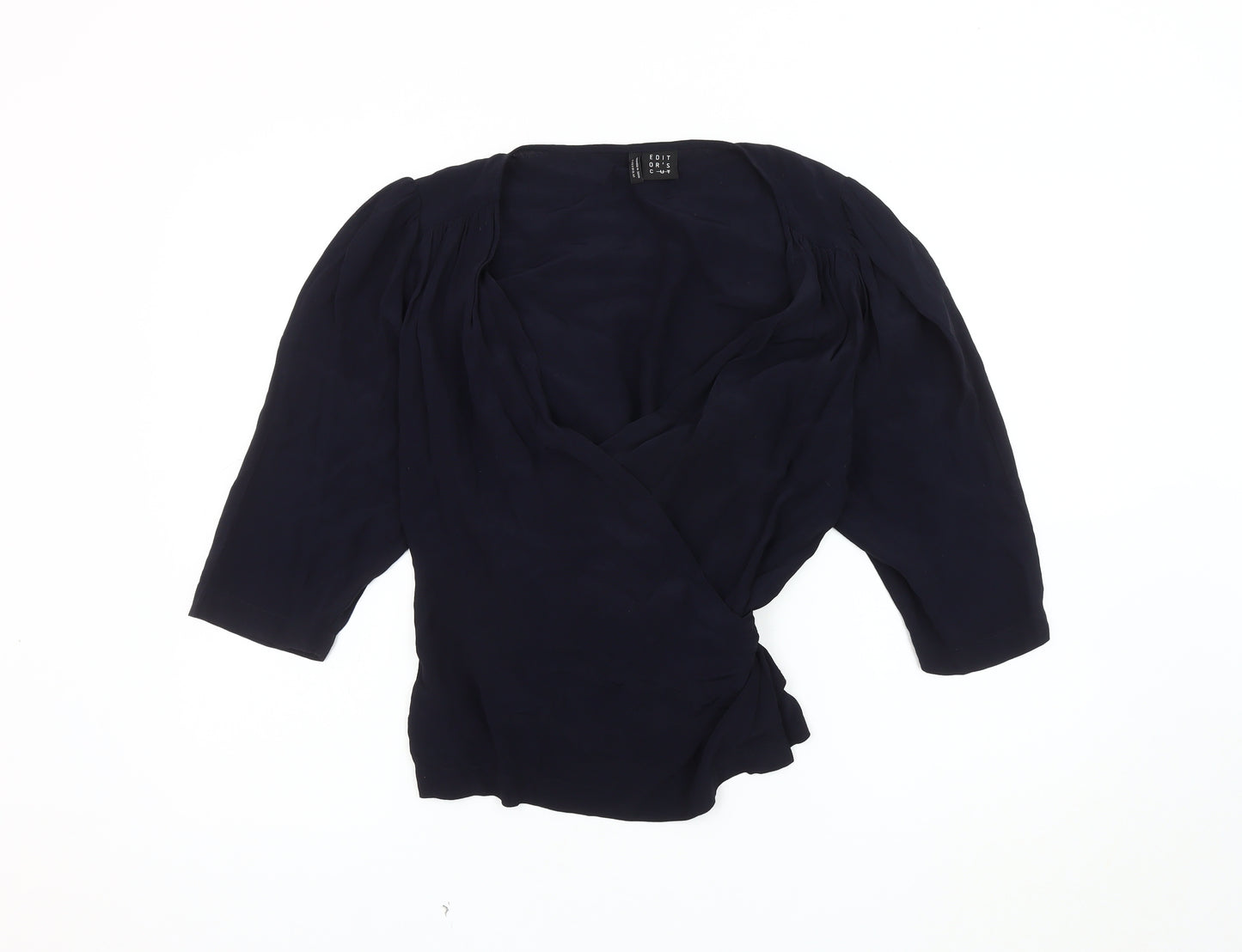 Editor's Cut Women's Black Wrap Blouse, Size 12, V-Neck Chic