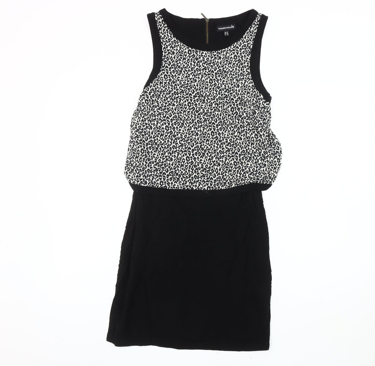 Warehouse Women's Black Animal Print Blouson Dress UK 6