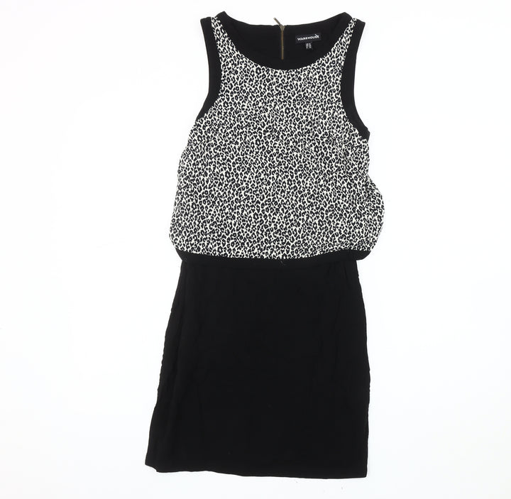 Warehouse Women's Black Animal Print Blouson Dress UK 6