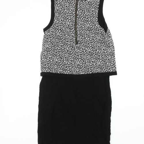 Warehouse Women's Black Animal Print Blouson Dress UK 6