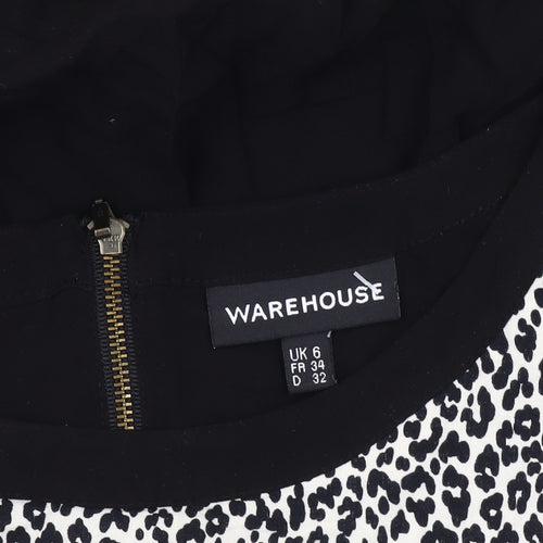 Warehouse Women's Black Animal Print Blouson Dress UK 6
