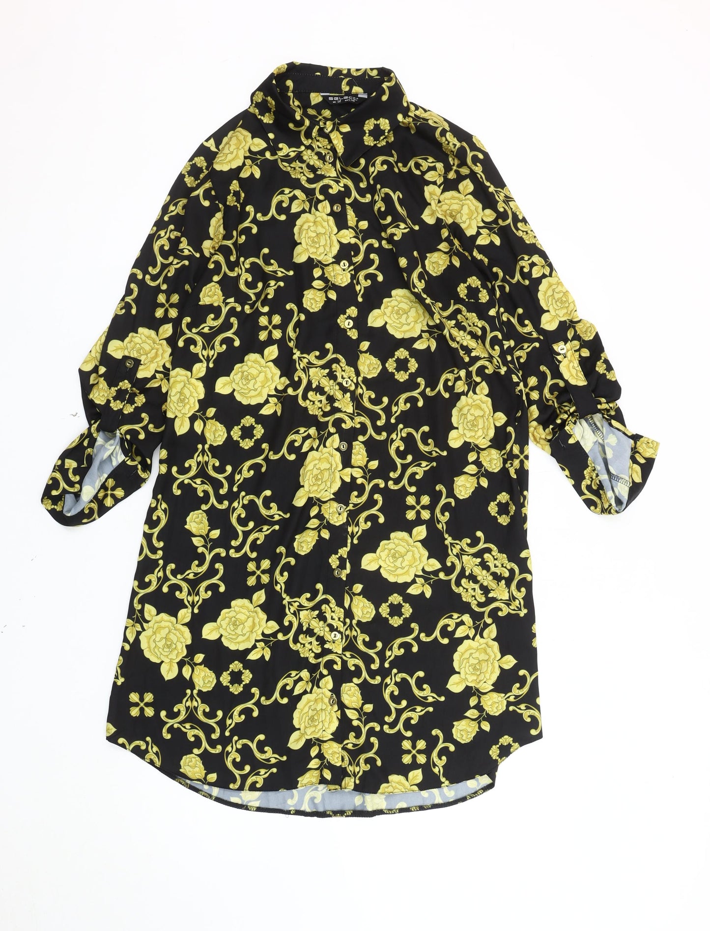 Select Women's Black Floral Shirt Dress Size 12
