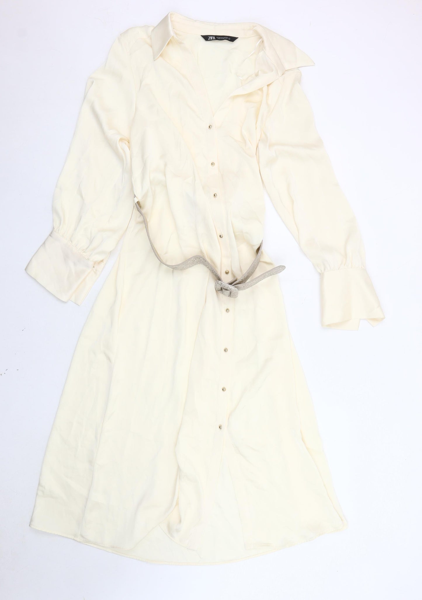 Zara Women's Ivory Shirt Dress, Size 12, Collared, Belted