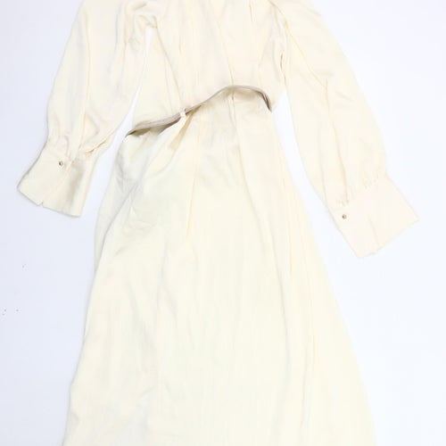 Zara Women's Ivory Shirt Dress, Size 12, Collared, Belted