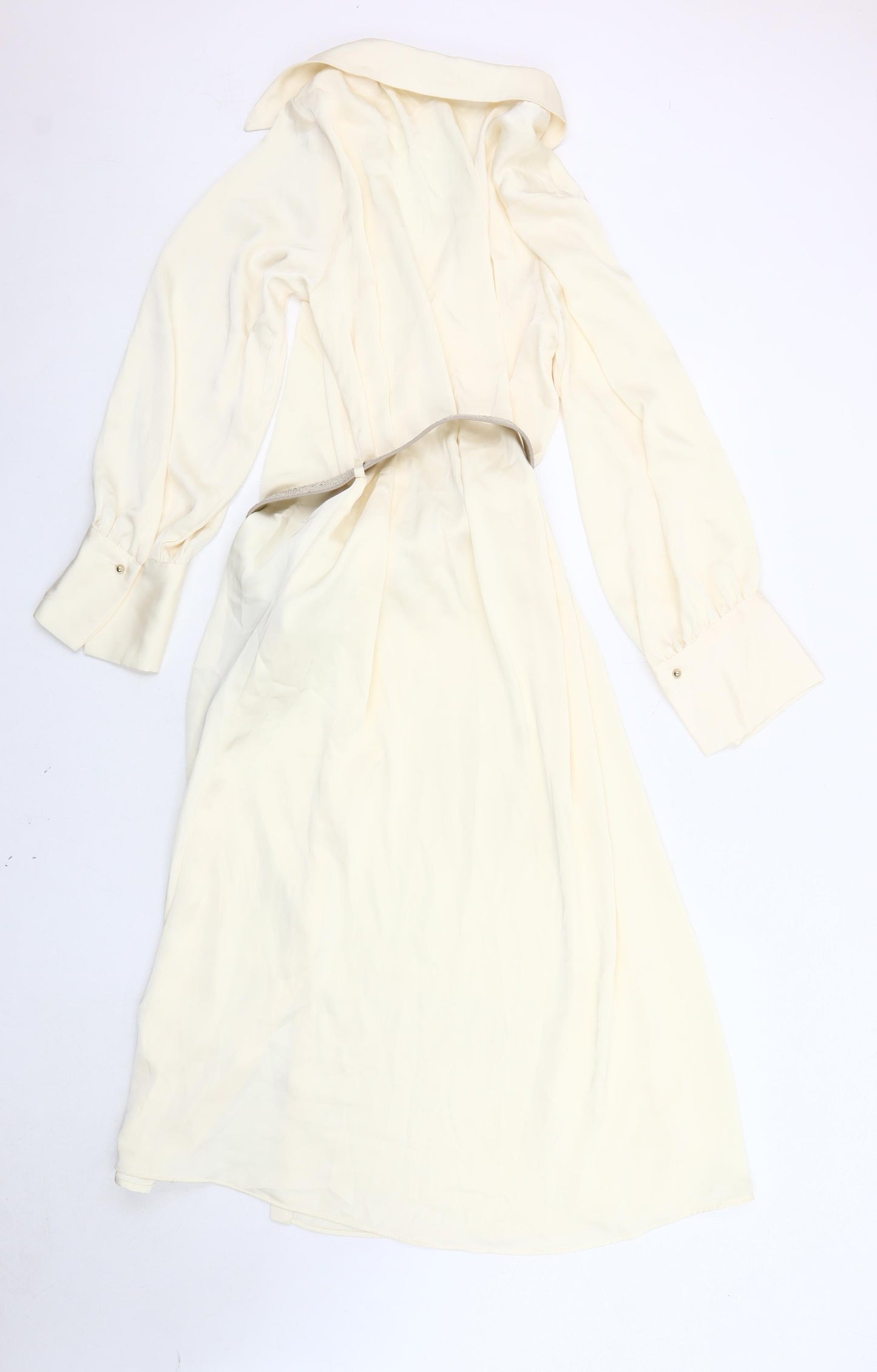 Zara Women's Ivory Shirt Dress, Size 12, Collared, Belted