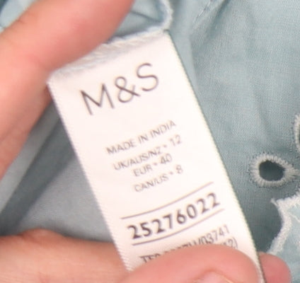 Marks and Spencer Blue Embroidered Blouse Size 12