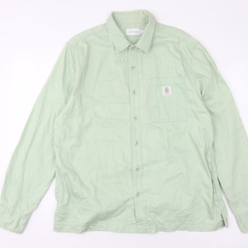 Topman Men's Green Long Sleeve Casual Button-Up Shirt