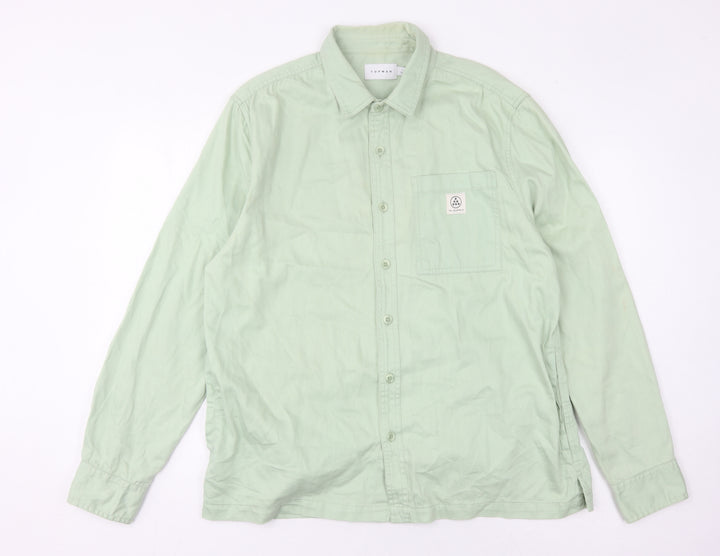 Topman Men's Green Long Sleeve Casual Button-Up Shirt