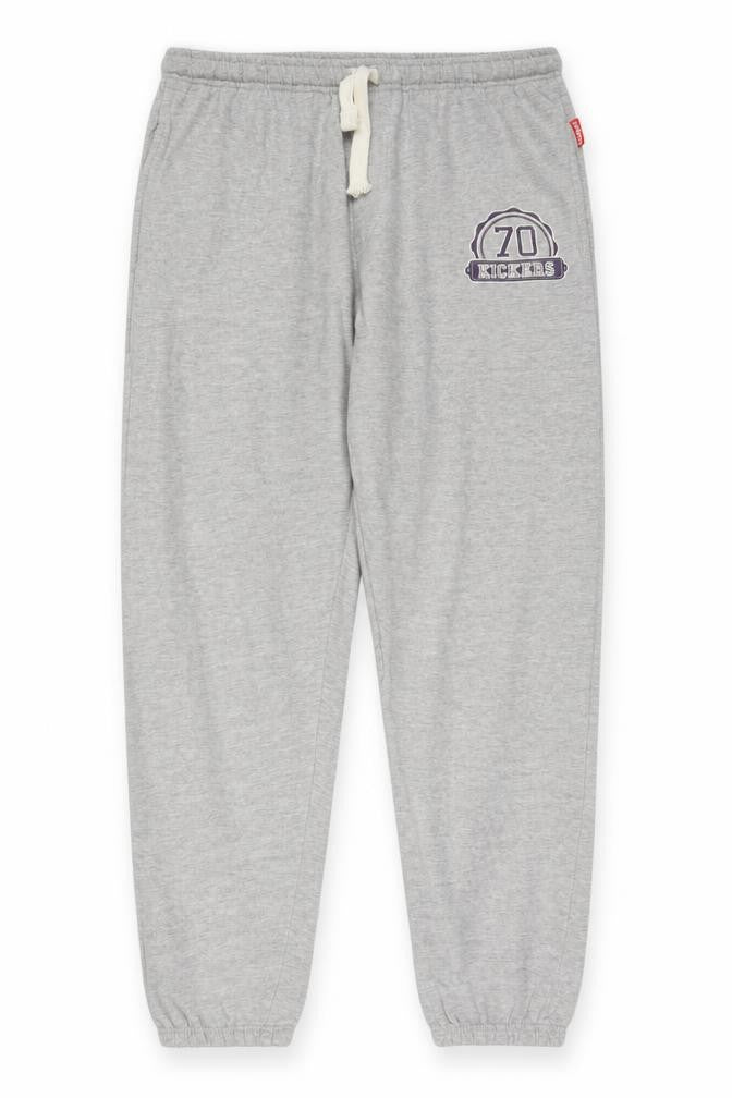 Front view of Kickers Men's Grey Sweatpants XL with Logo and Pockets