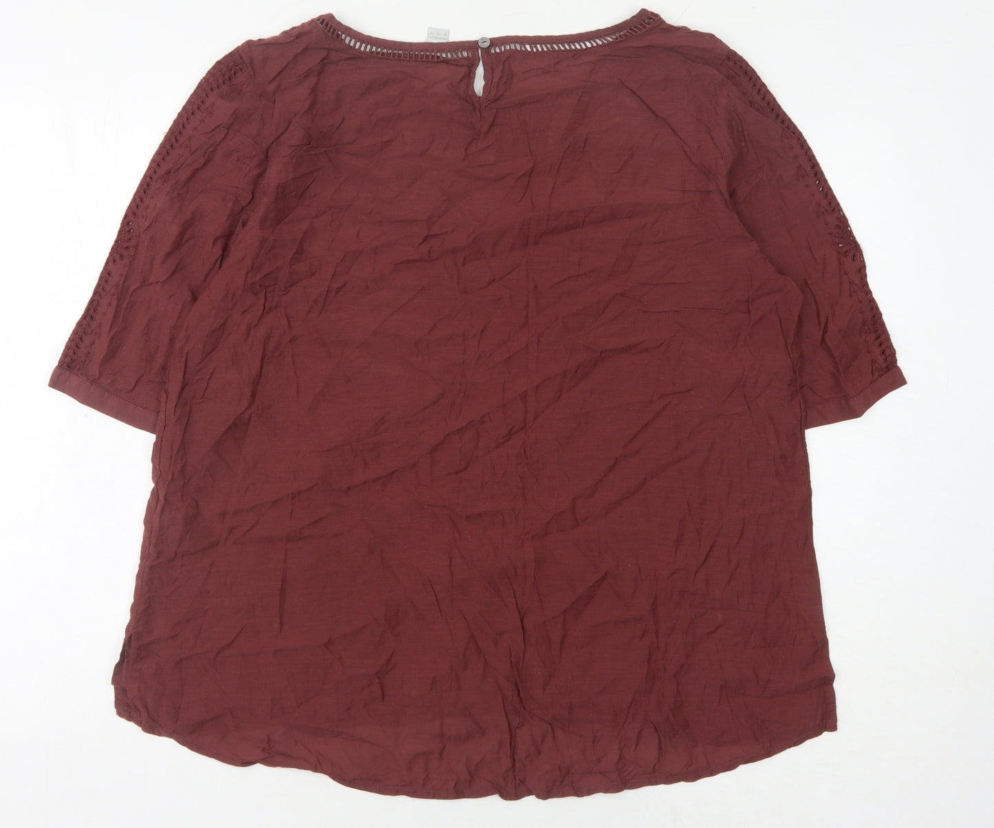 Monsoon Women's 3/4 Sleeve Embroidered Top Red Size 18