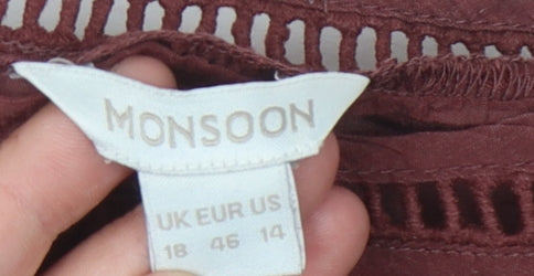 Monsoon Women's 3/4 Sleeve Embroidered Top Red Size 18