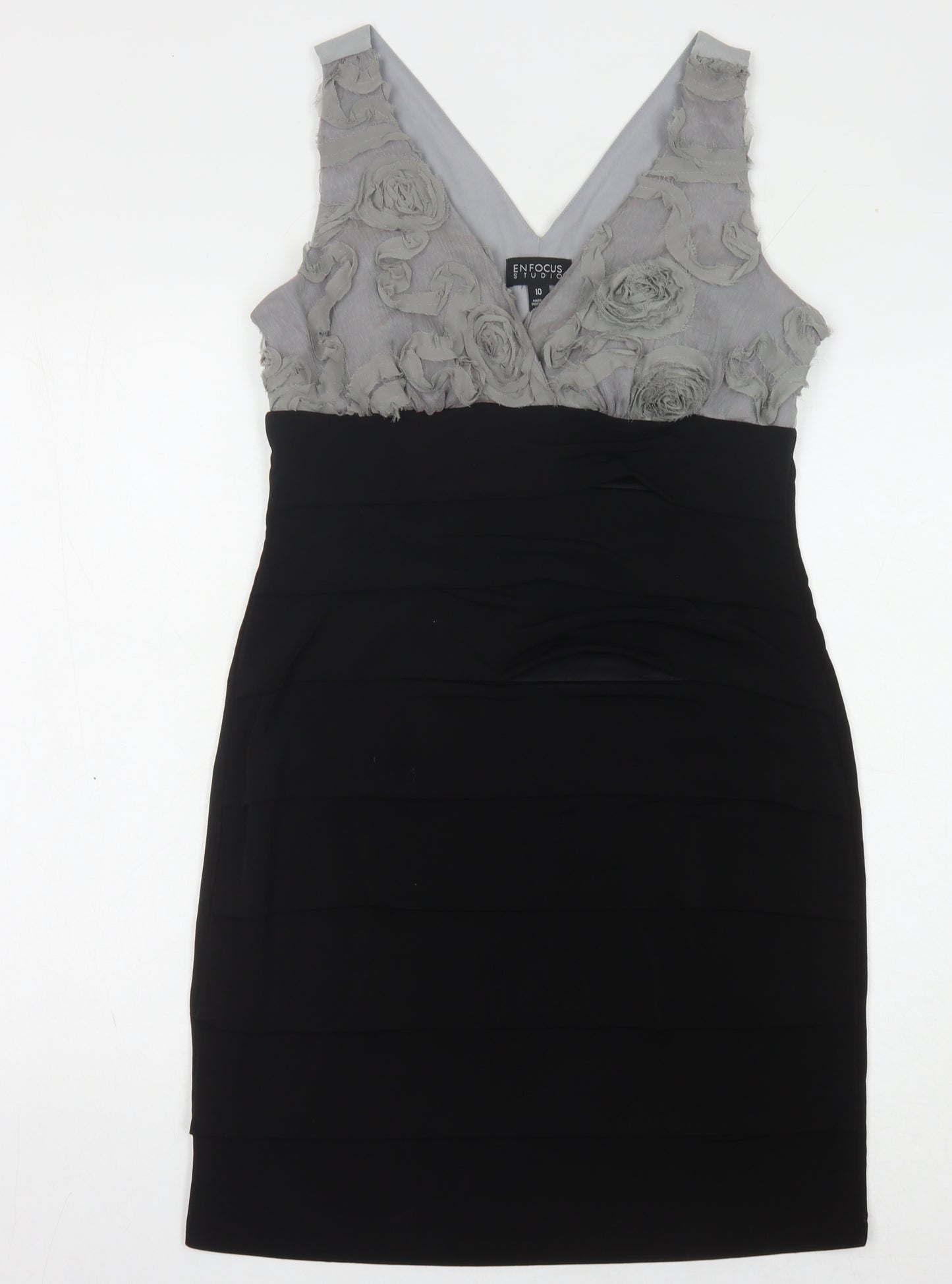 Enfocus Studio Women's Black Grey Sheath Dress Size 10