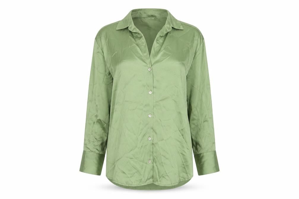 Front view of Zara Women's Green Button-Up Shirt XS Collared