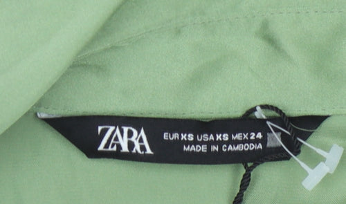Zara Women's Green Button-Up Shirt XS Collared