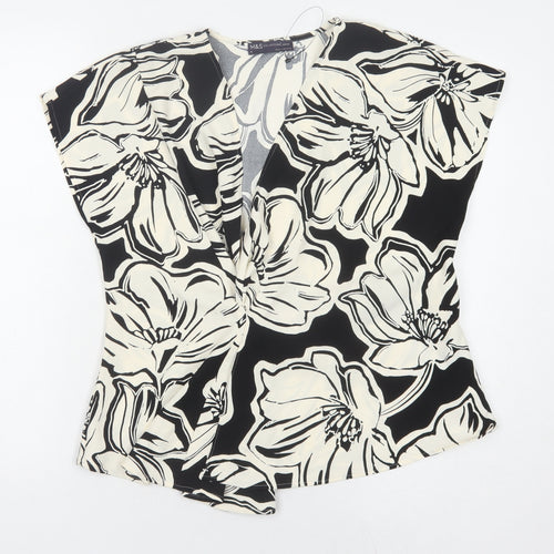 Marks and Spencer Women's Black Floral Blouse, Size 16 Petite