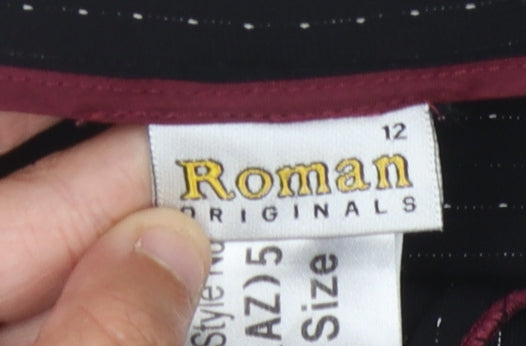 Roman Originals Women's Black Striped Flare Midi Skirt, Size 12