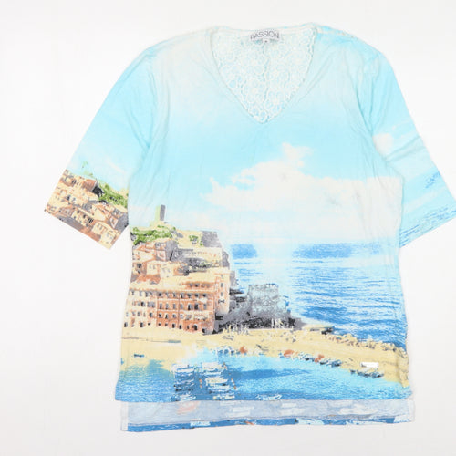 Passioni Women's Multicoloured Graphic T-Shirt, M, V-Neck