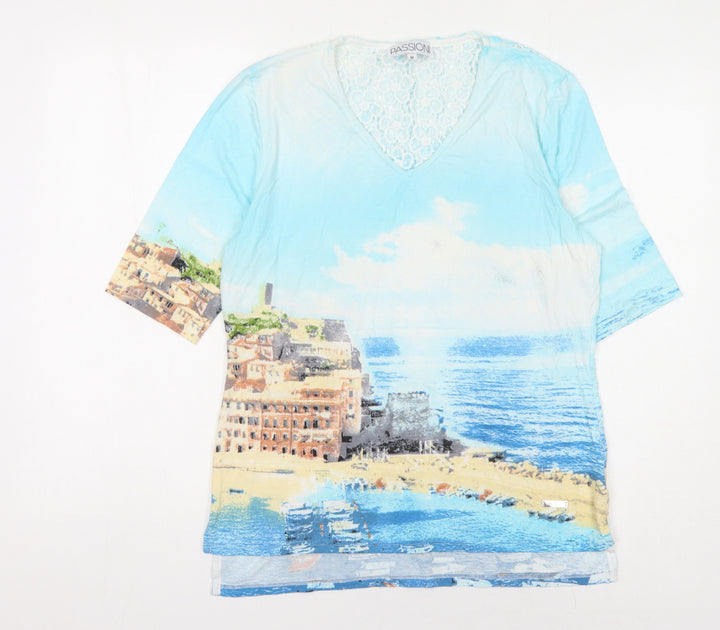 Passioni Women's Multicoloured Graphic T-Shirt, M, V-Neck