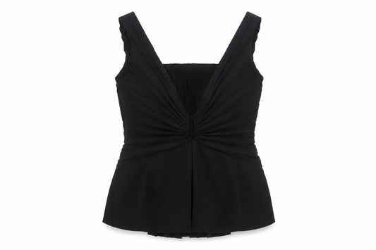 Front view of Coast Women's Black Blouse, size 12, Elegant Ruffle Detail