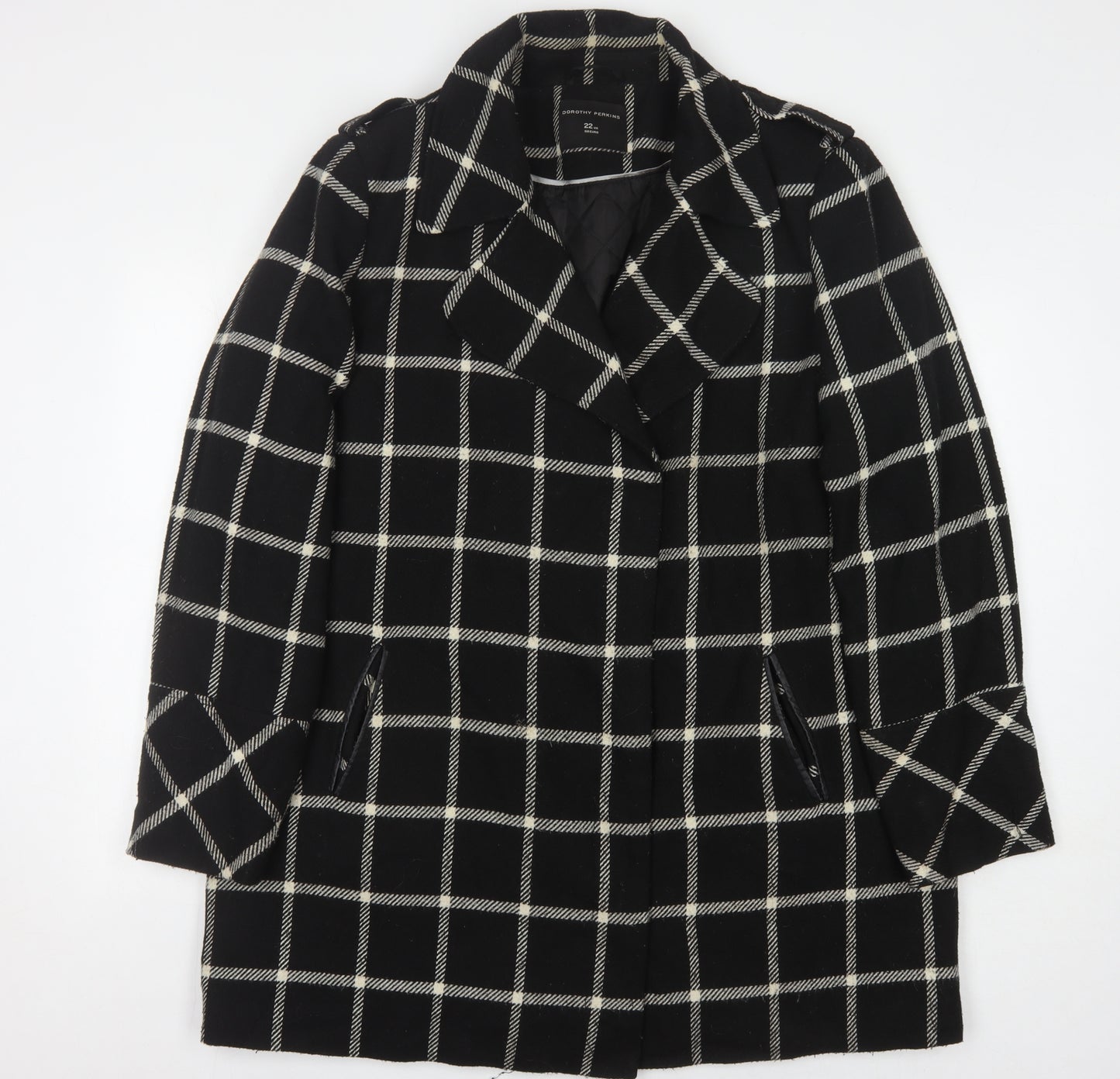 Dorothy Perkins Women's Black Check Long Overcoat Size 22