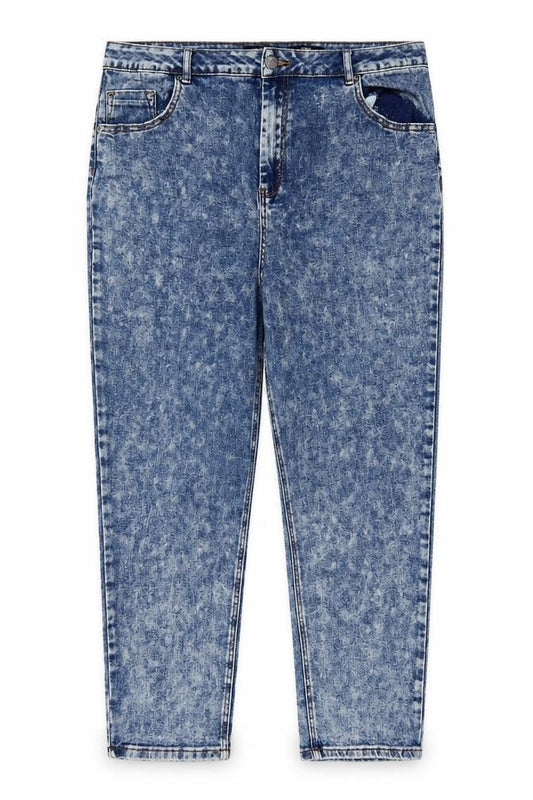 Front view of Simply Be Women’s Blue Acid Wash Mom Jeans, size UK 24
