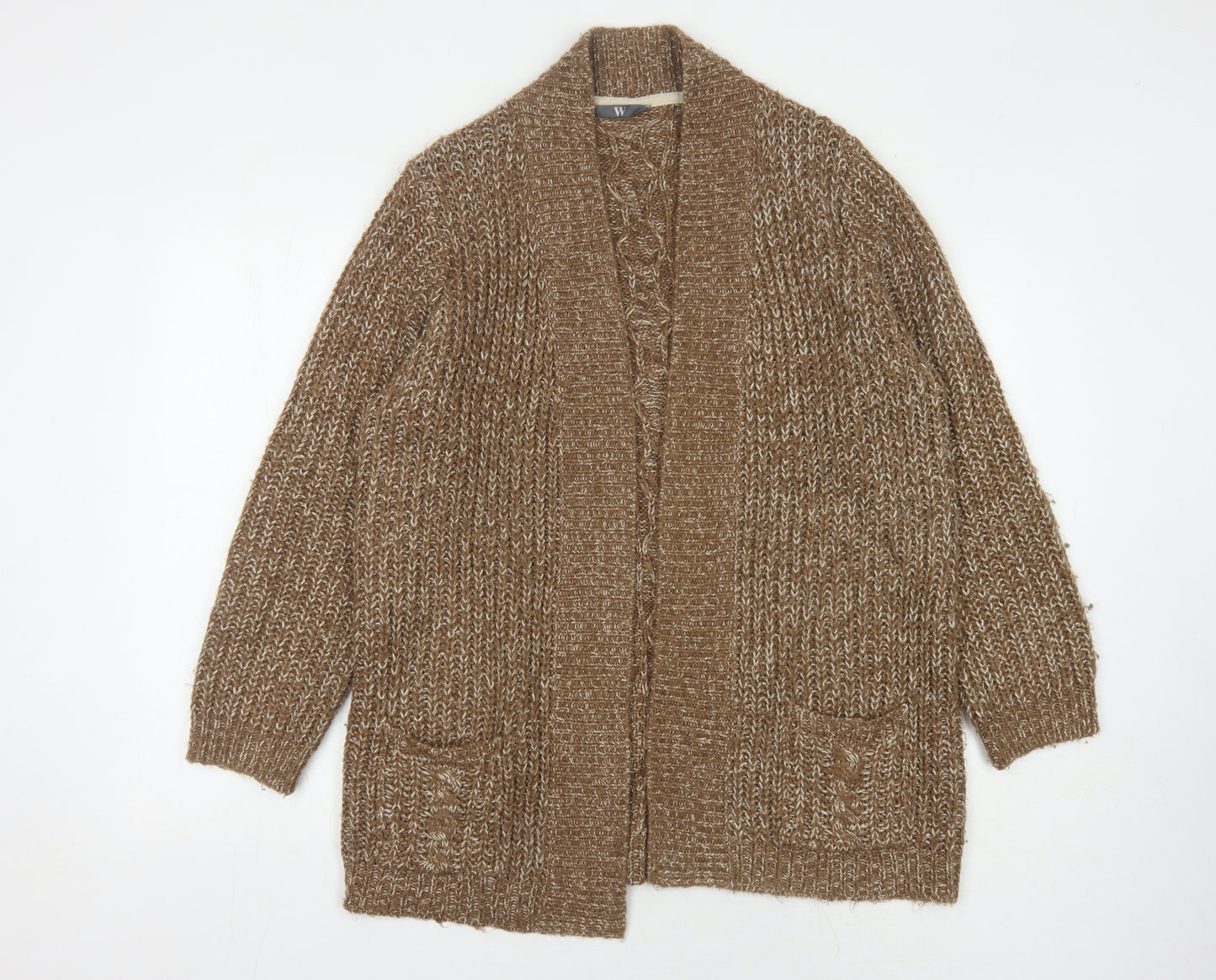 BHS Women's Brown Open Front Cardigan Size 16 Long Sleeve Knit