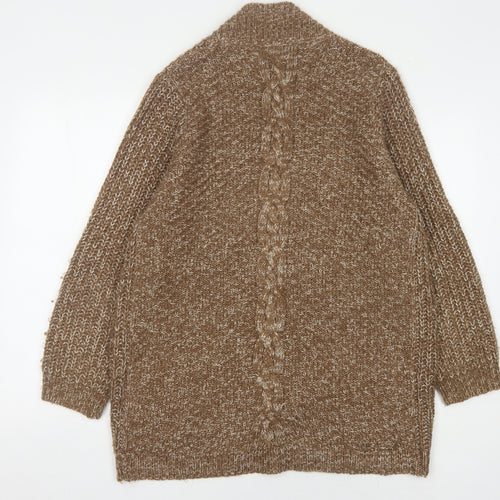 BHS Women's Brown Open Front Cardigan Size 16 Long Sleeve Knit