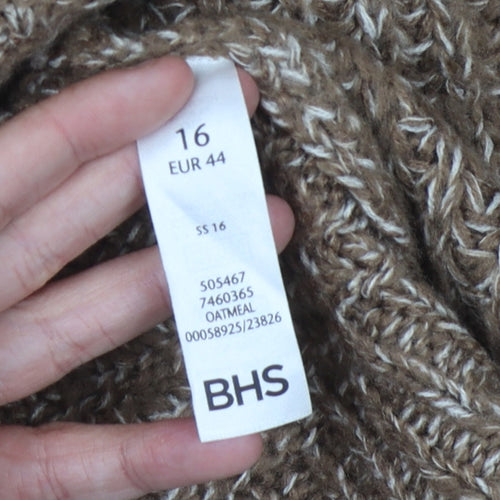 BHS Women's Brown Open Front Cardigan Size 16 Long Sleeve Knit