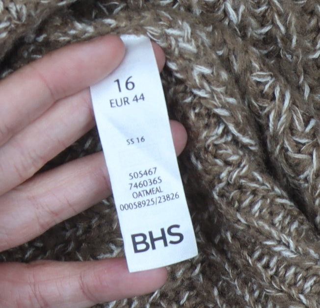 BHS Women's Brown Open Front Cardigan Size 16 Long Sleeve Knit