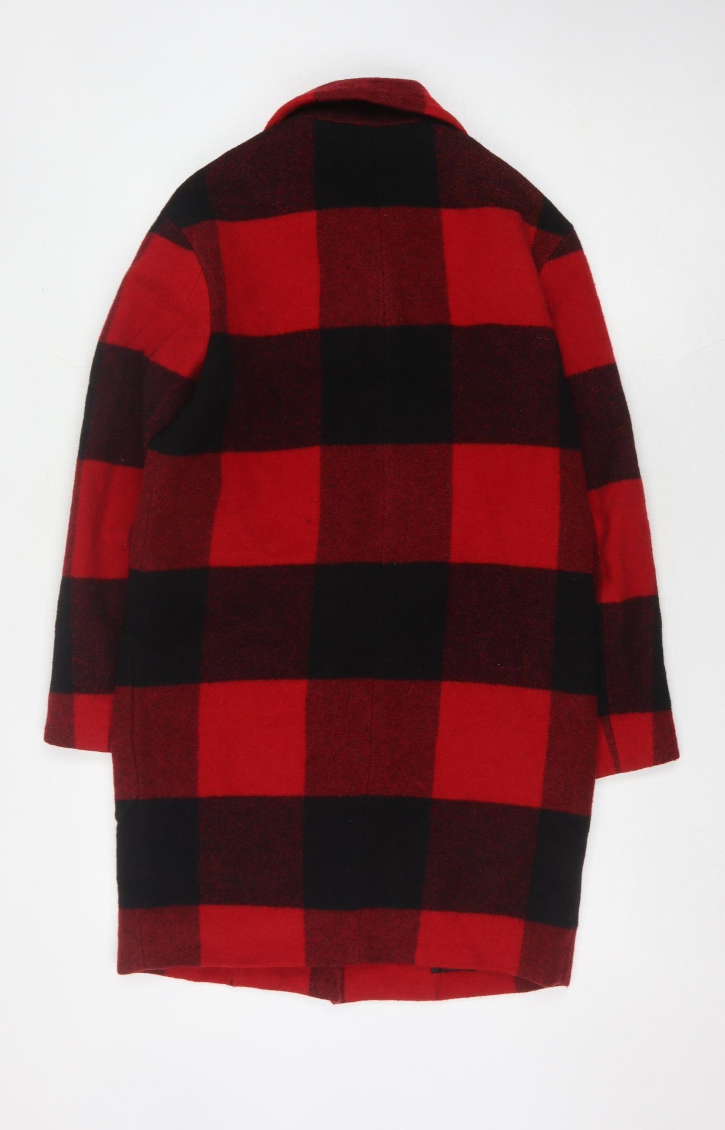 Uniqlo Women's Red Checkered Wool Overcoat Size S