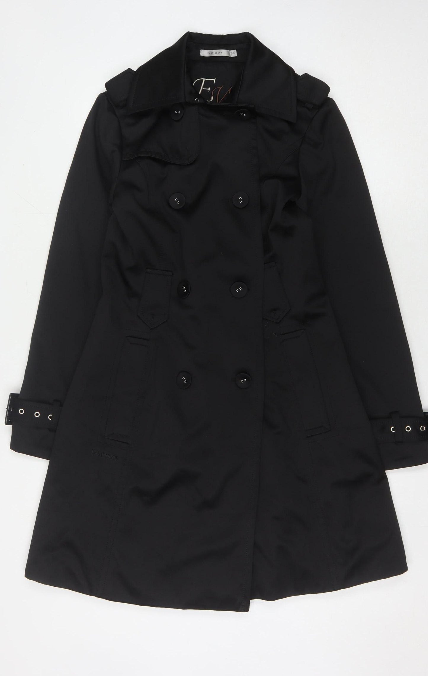 Easy Wear Women's Black Trench Coat Size 10 Mid-Length