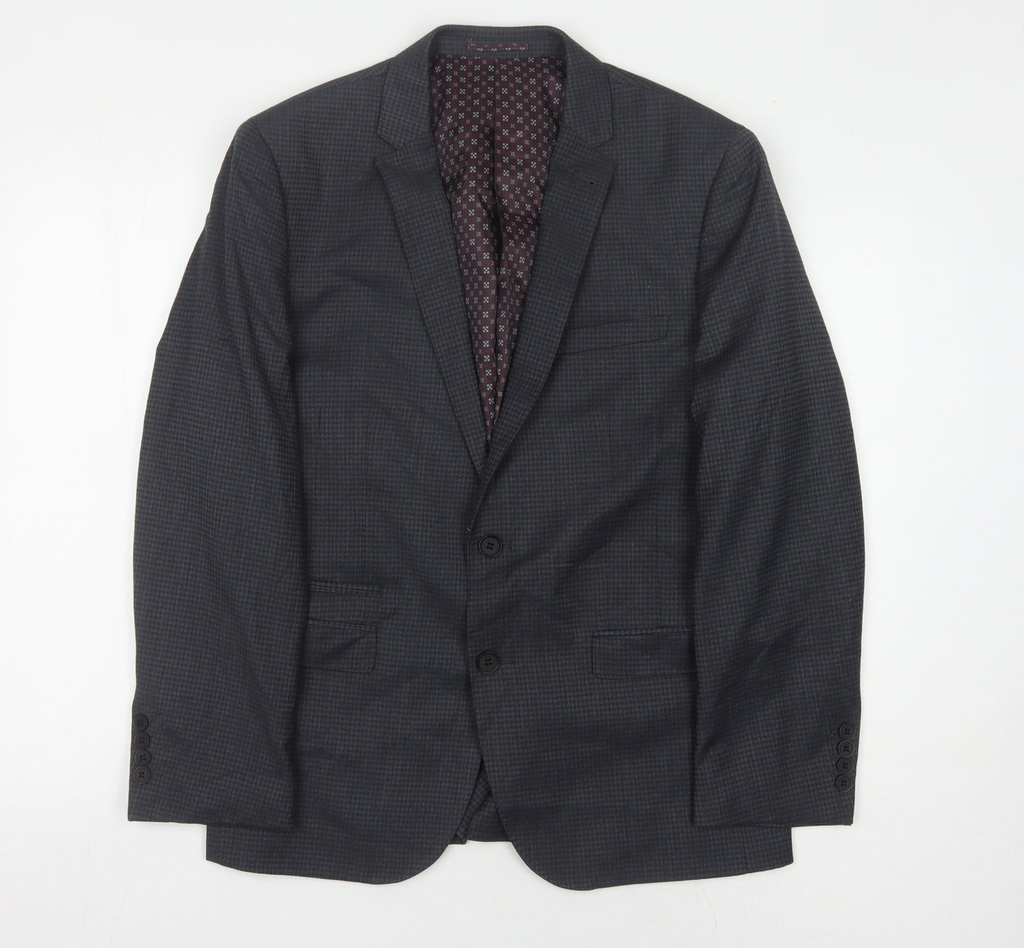 Fellini Men's Grey Check Blazer Size 40S Tailored Fit