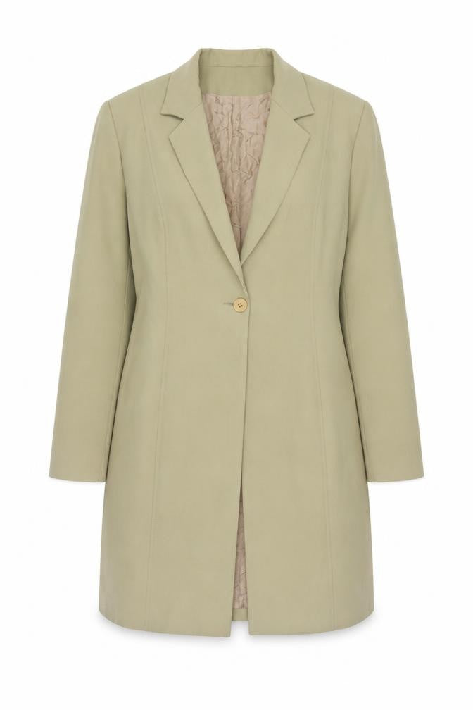 Front view of Mila Paoli Women Beige Long Blazer, size 14