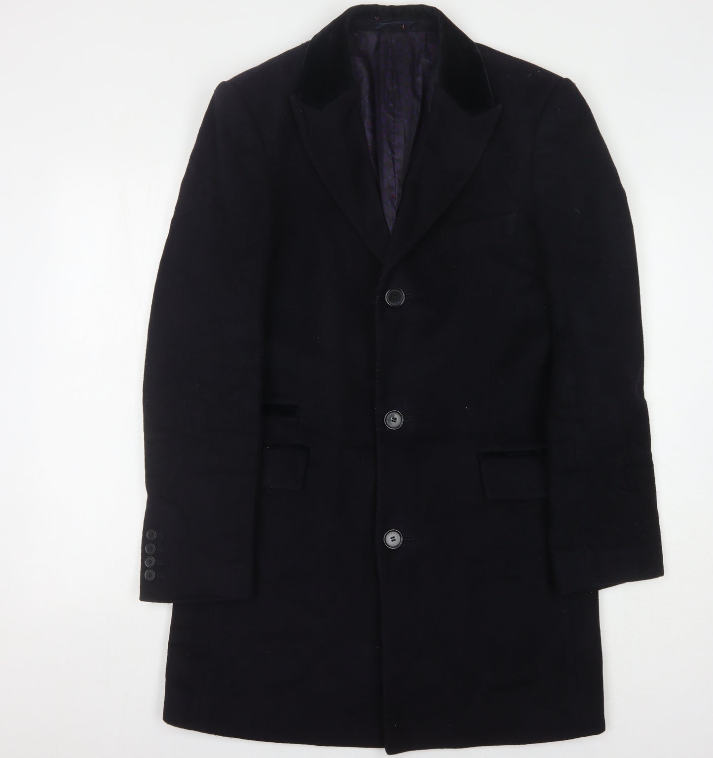 Marks and Spencer Black Wool Overcoat S Unisex