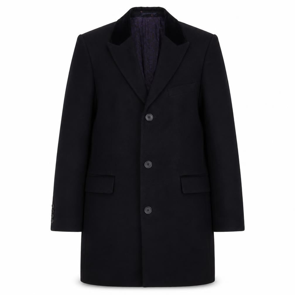 Front view of Marks & Spencer Black Wool Overcoat S unisex