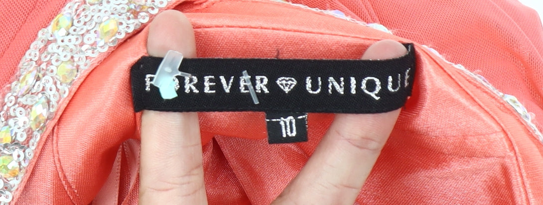 Forever Unique Orange Maxi Dress Women Size 10