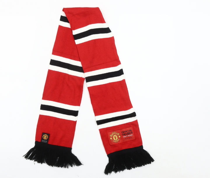 Manchester United Men's Football Scarf, Red Striped, Logo Fringe, Regular Size