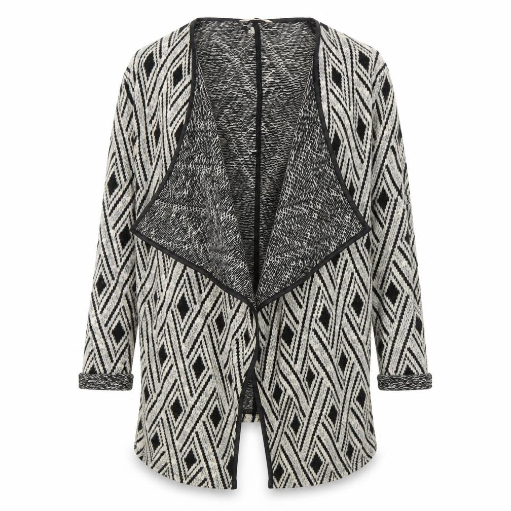 Front view of Miss Selfridge Women's Geometric Open Front Cardigan, size 8