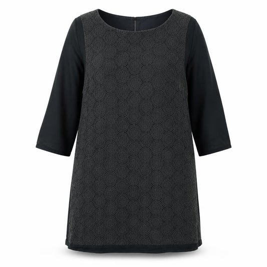Front view of White Stuff Women's Black Crochet Shift Dress, size 14