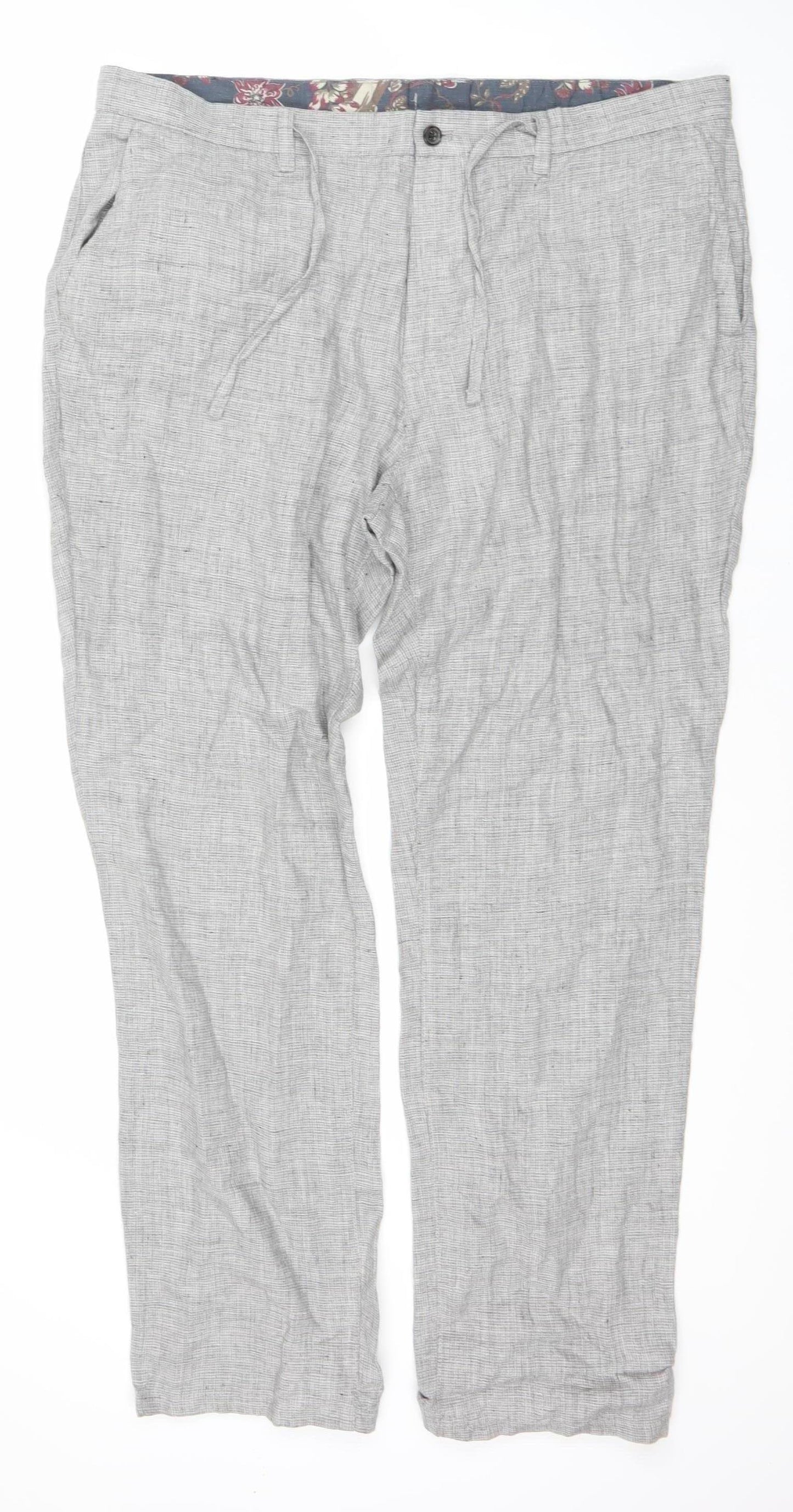 Next Men's Grey Linen Blend Trousers, Regular Fit