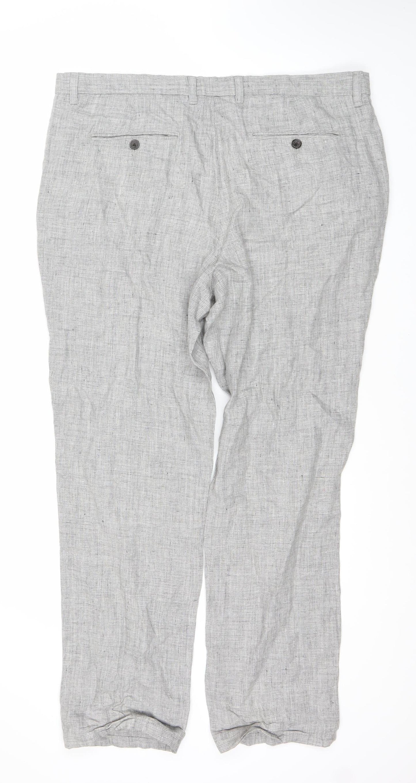 Next Men's Grey Linen Blend Trousers, Regular Fit