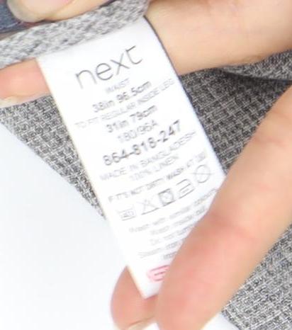 Next Men's Grey Linen Blend Trousers, Regular Fit