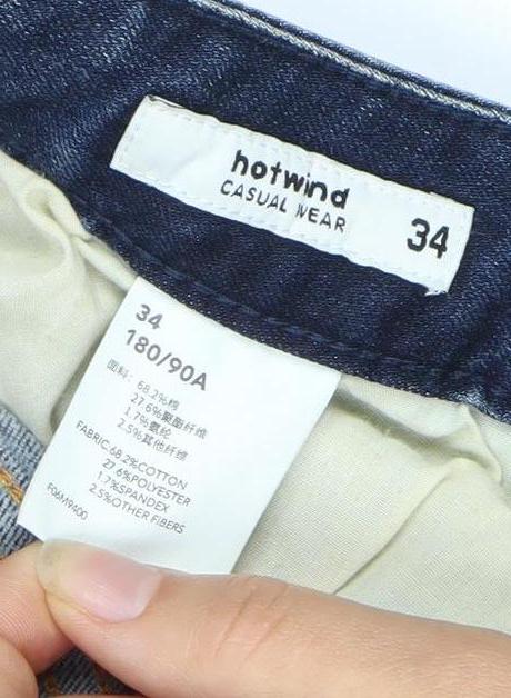 Hotwind Men’s Blue Straight Jeans, Size 34, Distressed Look