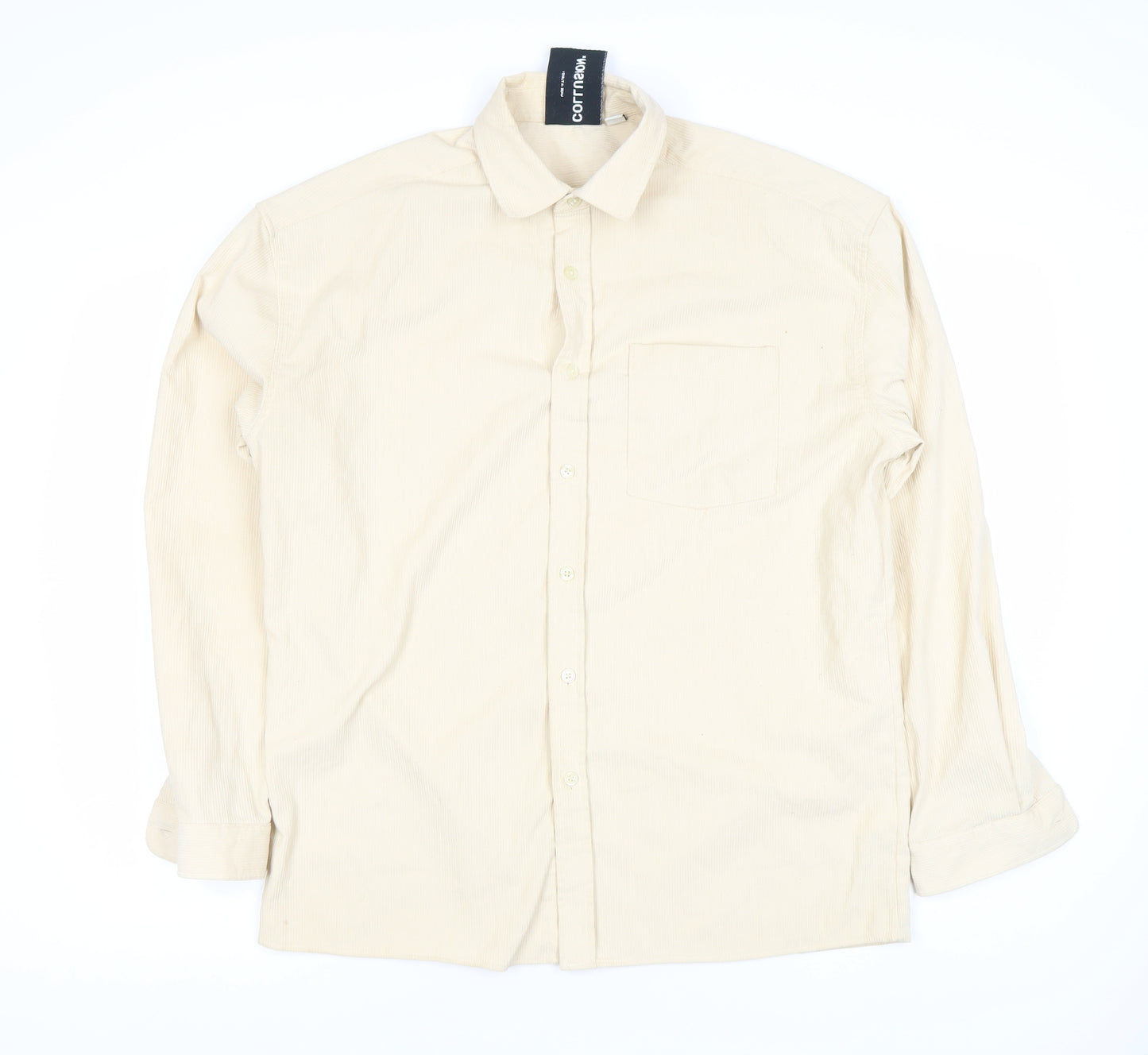 COLLUSION Men's Beige Long Sleeve Button-Up Shirt