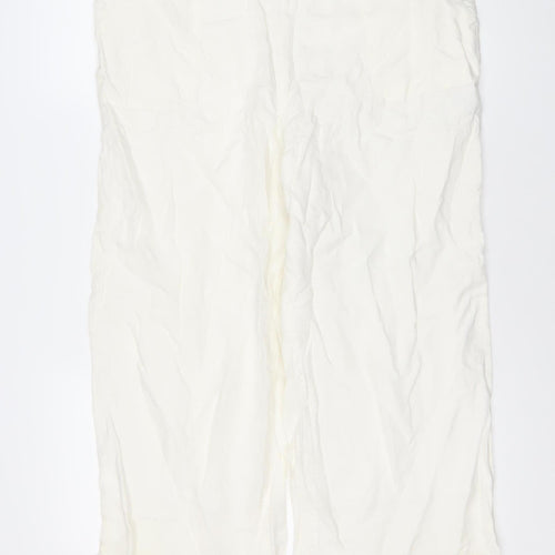 Monsoon Women's White Linen Buttoned Trousers L