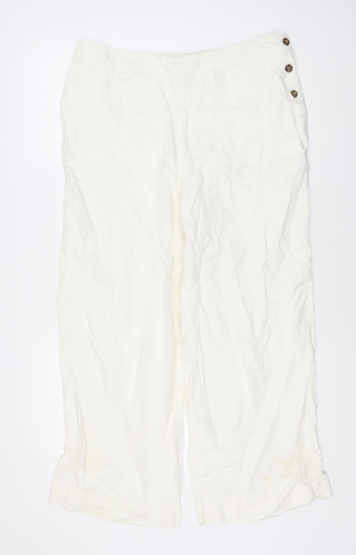Monsoon Women's White Linen Buttoned Trousers L
